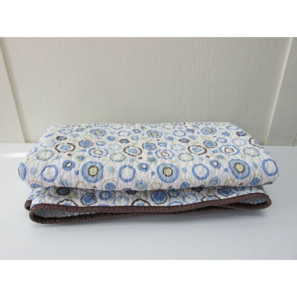 Crib Blanket Quilt Blue Brown Circles Dots Cotton Play Mat 35x42 by Tiddliwinks - Picture 6 of 7